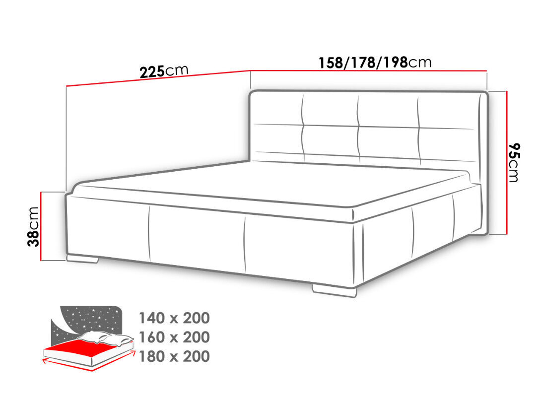 Gulta Lazio 140x200 cm ar paceļamu pamatni cena un informācija | Gultas | 220.lv