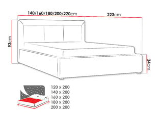 Gulta Moden, 200 x 200 cm, ar paceļamām redelēm, brūna cena un informācija | Gultas | 220.lv