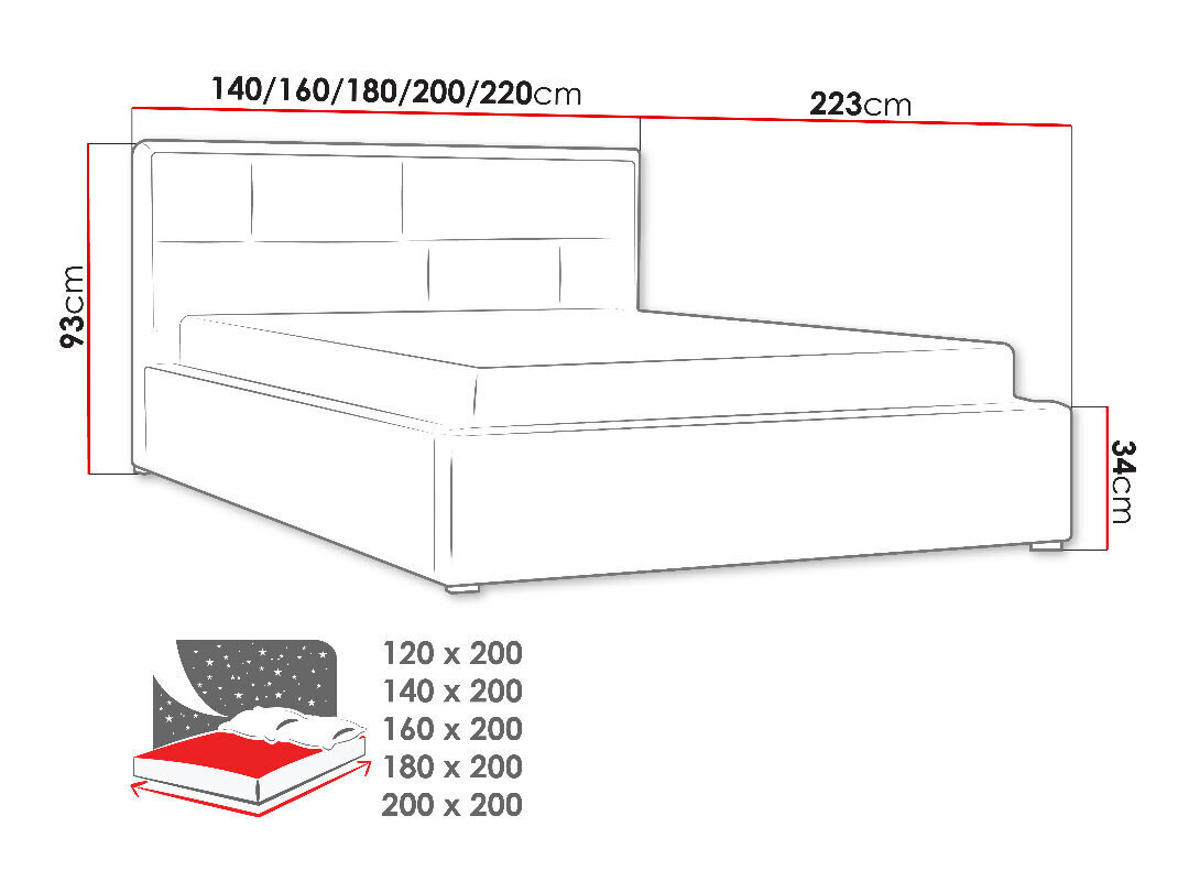 Gulta Deco, 120 x 200 cm, ar paceļamām redelēm, bēša cena un informācija | Gultas | 220.lv