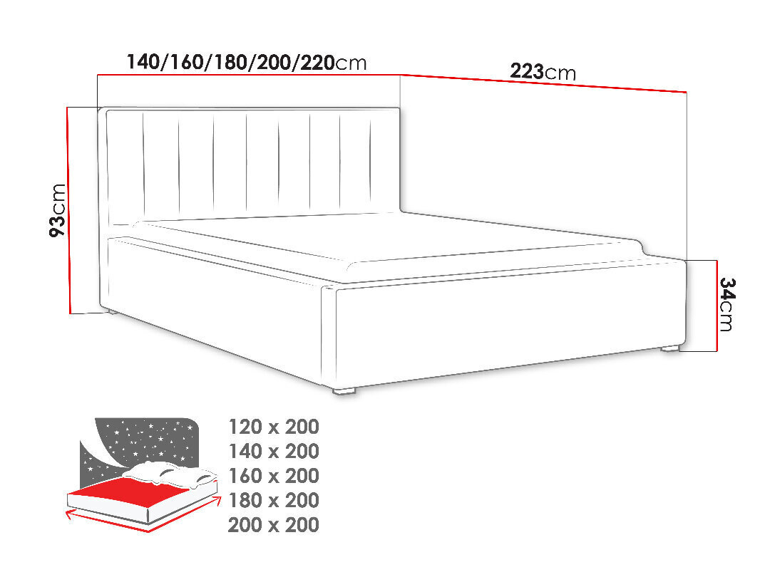 Gulta Ideal 120x200 cm ar paceļamu gultas pamatni cena un informācija | Gultas | 220.lv