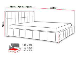 Кровать Leo 140x200 см с подъемным основанием, серый цена и информация | Кровати | 220.lv