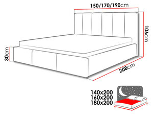 Кровать Nick 140x200 см с выдвижным основанием, серая цена и информация | Кровати | 220.lv