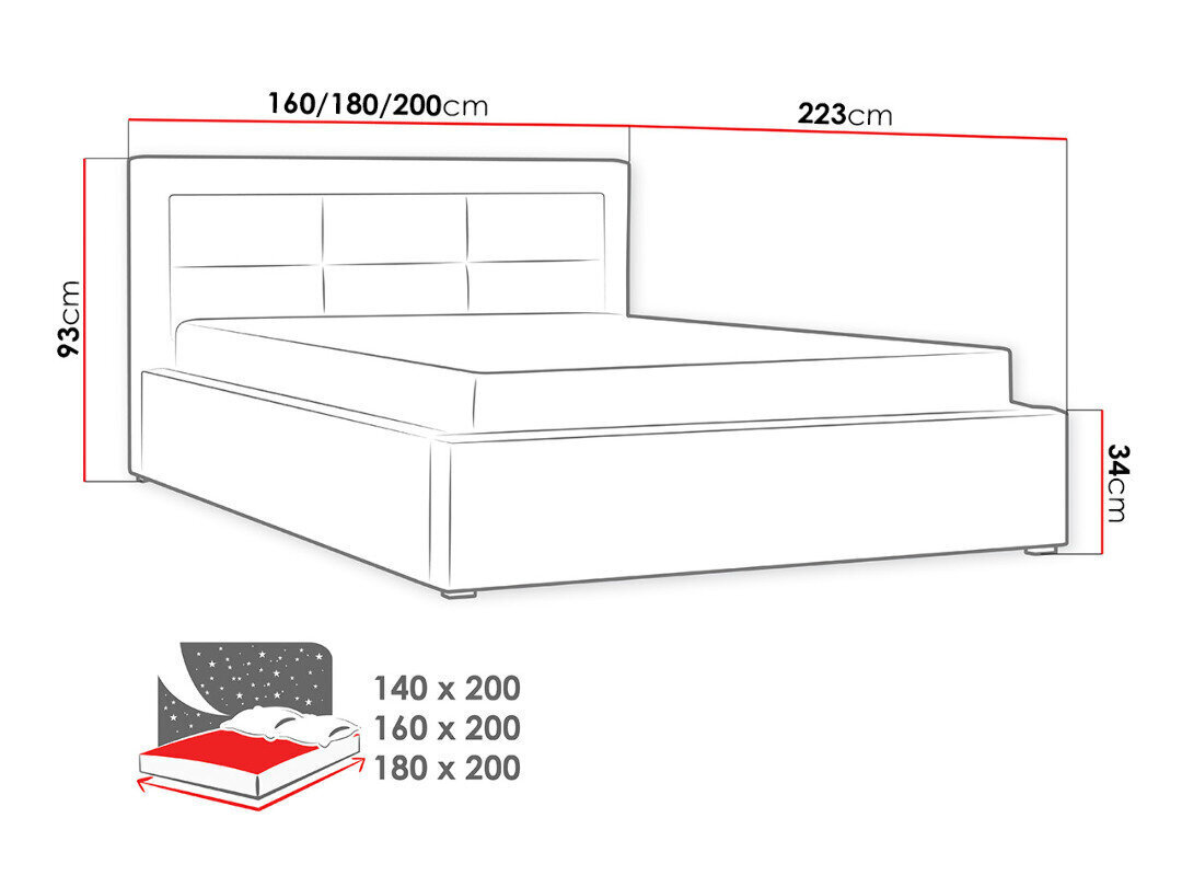 Gulta Clasic 140x200 cm ar paceļamu pamatni cena un informācija | Gultas | 220.lv