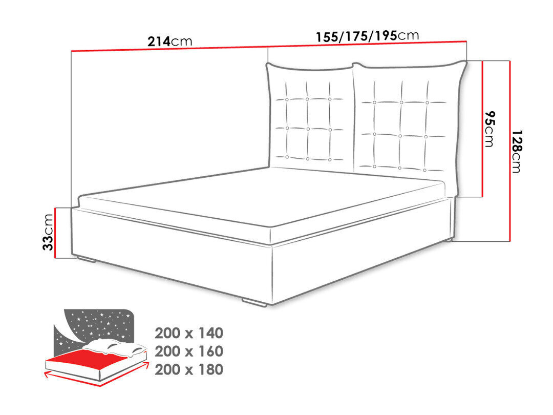 Gulta Szymek 140x200 cm ar paceļamu pamatni cena un informācija | Gultas | 220.lv