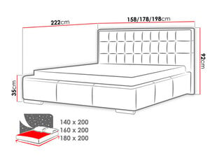 Кровать Vento 140x200 см с подъемным основанием, серая цена и информация | Кровати | 220.lv