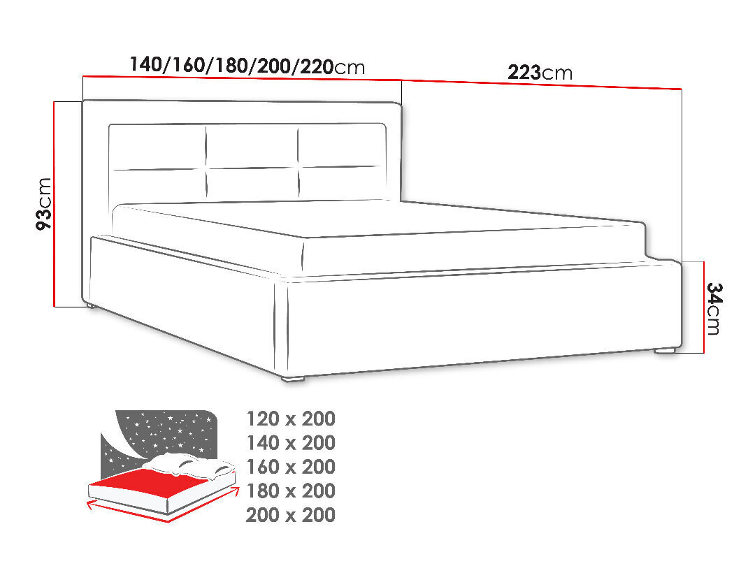 Gulta Clasic 120x200 cm ar paceļamu pamatni cena un informācija | Gultas | 220.lv