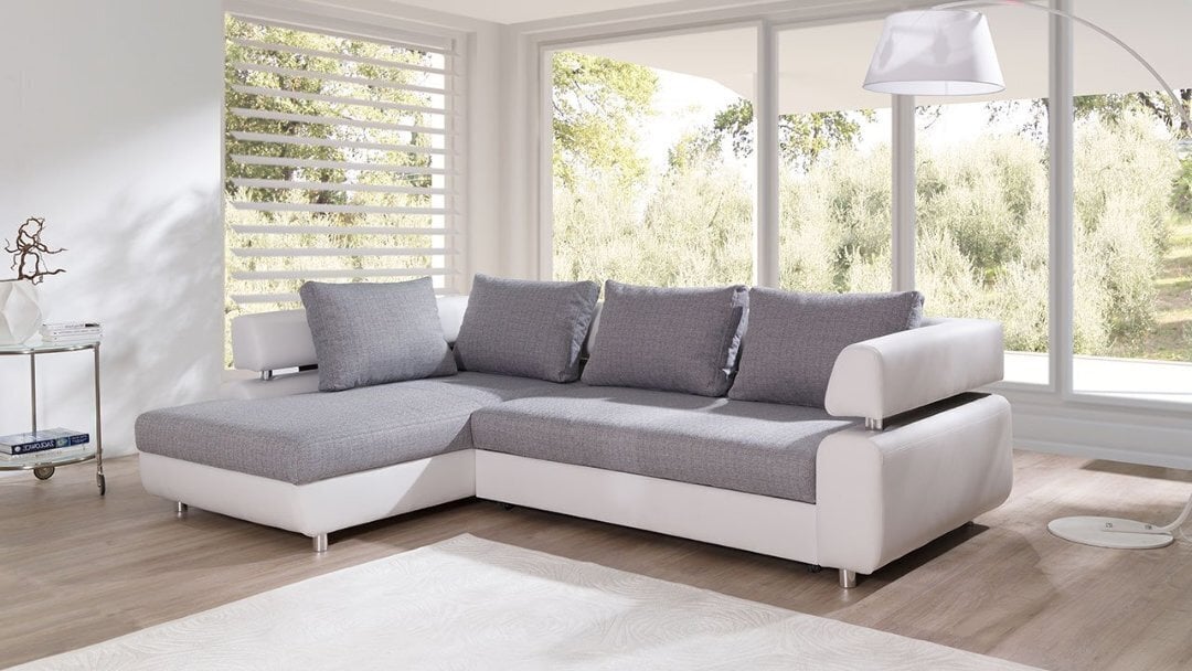 Izvelkamais stūra dīvāns Panama, balts/pelēks cena un informācija | Stūra dīvāni | 220.lv