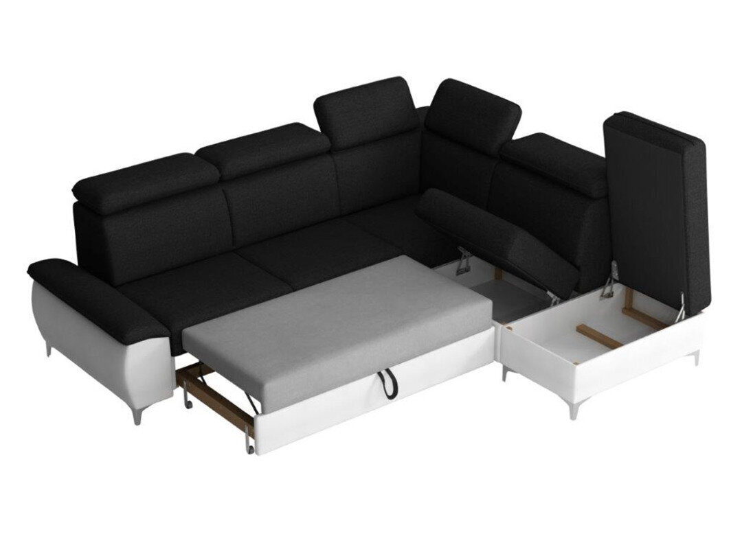 Izvelkamais stūra dīvāns Magic C, balts/melns cena un informācija | Stūra dīvāni | 220.lv