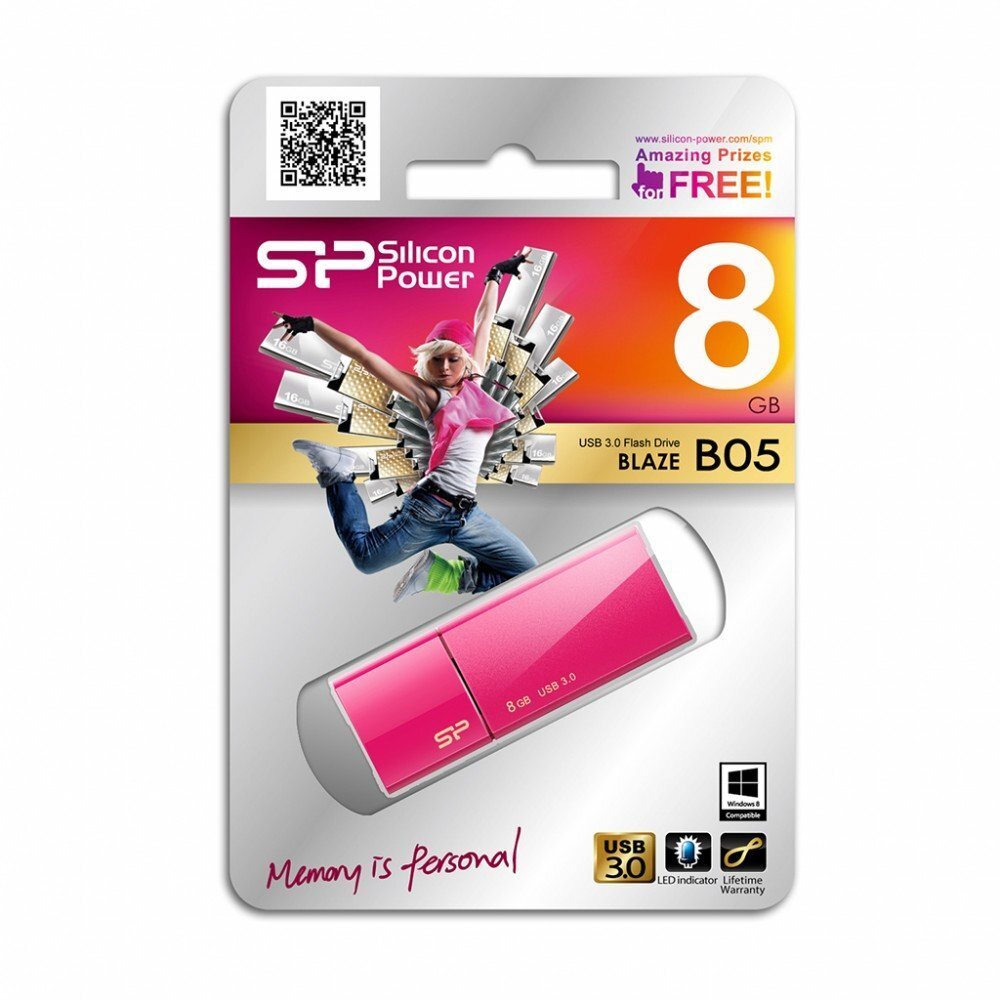 USB atmiņas karte Silicon Power Blaze B05 8GB 3.0 Rozā cena un informācija | USB Atmiņas kartes | 220.lv
