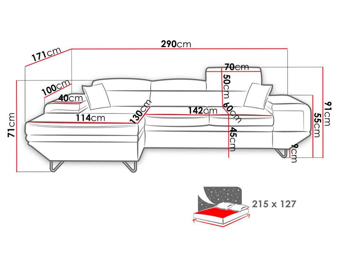 Izvelkamais stūra dīvāns Benito cena un informācija | Stūra dīvāni | 220.lv
