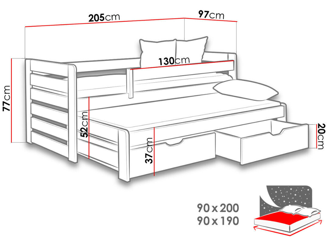 Gulta Tomas, 90 x 200 cm, priedes apdare cena un informācija | Bērnu gultas | 220.lv