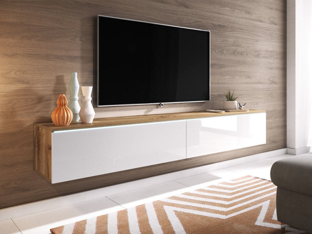 TV galds D, ozola Wotan apdares/balts + LED apgaismojums cena un informācija | TV galdiņi | 220.lv