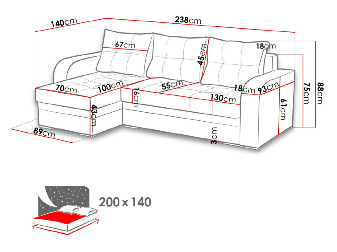 Izvelkams stūra dīvāns Sydney cena un informācija | Dīvāni | 220.lv