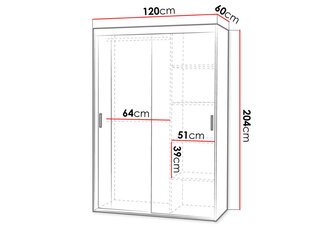 Drēbju skapis ar bīdāmajām durvīm REJAT 120 cm cena un informācija | Skapji | 220.lv