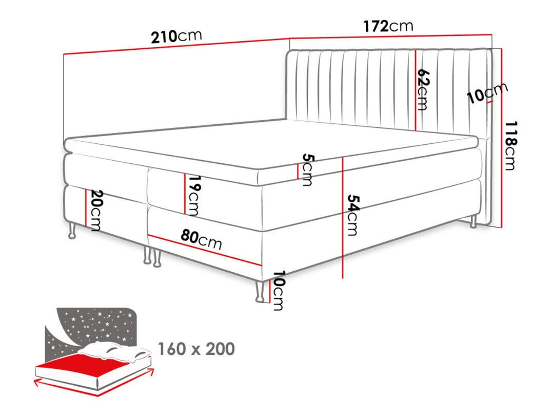 Kontinentālā gulta ELEGANCE 160x200 cena un informācija | Gultas | 220.lv