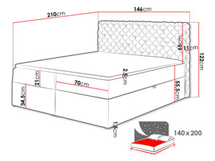 Kontinentālā gulta CHESTERFIELD, 140 x 200 cm, apdare Magic Velvet 2216 + virsmatracis cena un informācija | Gultas | 220.lv