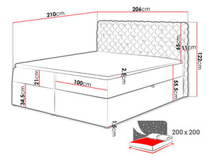 Kontinentālā gulta CHESTERFIELD, 200 x 200 cm, apdare Magic Velvet 2243 + virsmatracis цена и информация | Кровати | 220.lv