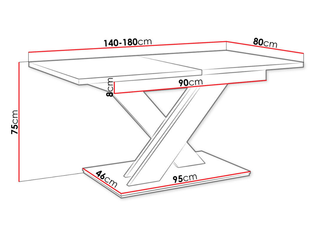 Galds Bronx, 80 x 140-180 cm cena un informācija | Virtuves galdi, ēdamgaldi | 220.lv