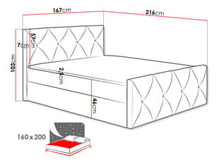 Kontinentālā gulta Crystal Lux, 160 x 200 cm, audums Mono 235 цена и информация | Кровати | 220.lv