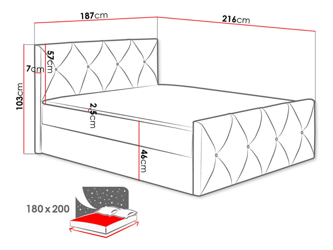 Kontinentālā gulta Crystal Lux, 180 x 200 cm, audums Mono 242 cena un informācija | Gultas | 220.lv