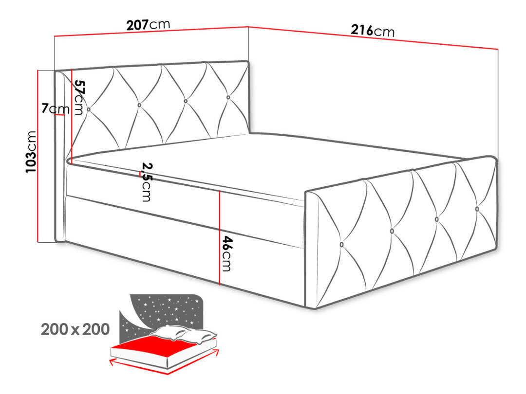Kontinentālā gulta Crystal Lux, 180 x 200 cm, audums Mono 235 cena un informācija | Gultas | 220.lv