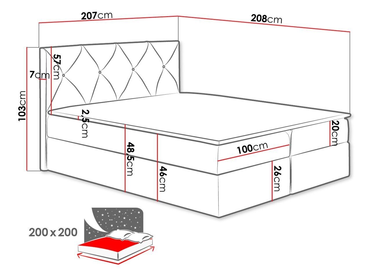 Kontinentālā gulta Crystal, 160 x 200 cm, apdare Mono 235 cena un informācija | Gultas | 220.lv