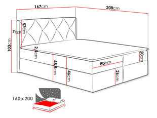 Kontinentālā gulta Crystal, 160 x 200 cm, apdare Zetta 297 cena un informācija | Gultas | 220.lv