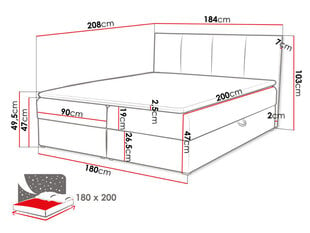 Kontinentālā gulta Rebos 180x200cm cena un informācija | Gultas | 220.lv