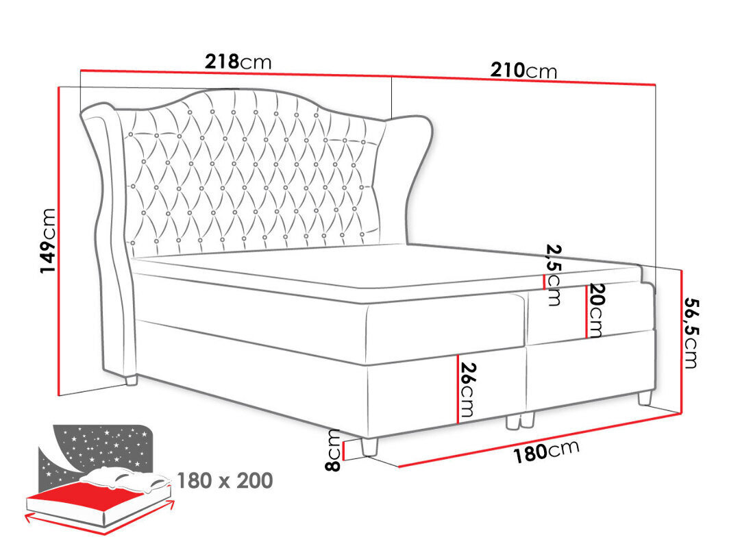 Kontinentālā gulta Livia, 180 x 200 cm, apdare Kronos 07 cena un informācija | Gultas | 220.lv