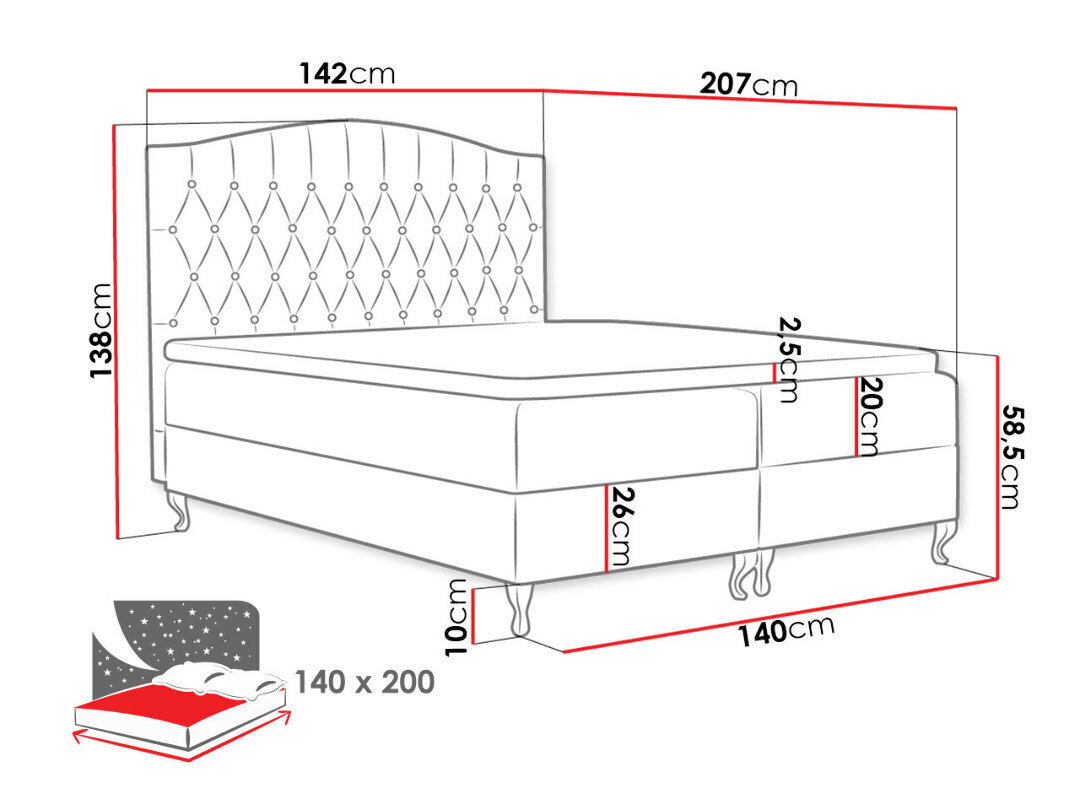 Kontinentālā gulta Puerto, 140 x 200 cm, apdare Paros 2 cena un informācija | Gultas | 220.lv