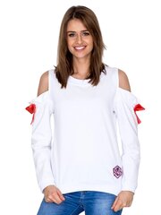 Balts sporta krekls ar izgriezumiem uz pleciem un lokiem. White S цена и информация | Женские блузки, рубашки | 220.lv