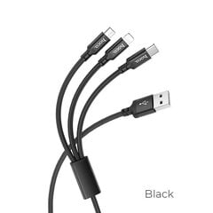 Vads 3 in 1 - USB -> Type C / Lightning / Micro USB HOCO X14 1.0 m trīs vienā lādēšanas datu kabelis, USB A USB C Lightning for Apple iPhone Micro USB, melns uzlādes vads cena un informācija | Savienotājkabeļi | 220.lv