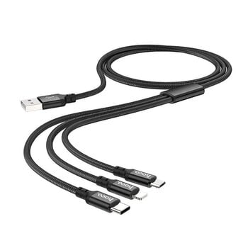 Кабель 3 в 1 - USB -> Type C / Lightning / Micro USB HOCO X14 1,0 м, кабель для зарядки три в одном, USB A, USB C Lightning для Apple iPhone, черный кабель для зарядки цена и информация | Кабели для телефонов | 220.lv