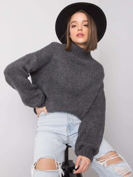 Dāmu tumši pelēks džemperis ar augstu apkakli. Dark grey ONE cena un informācija | Sieviešu džemperi | 220.lv