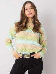 RUE PARIS Zaļš un bēšs džemperis ar pīnēm. Green S/M cena un informācija | Sieviešu džemperi | 220.lv