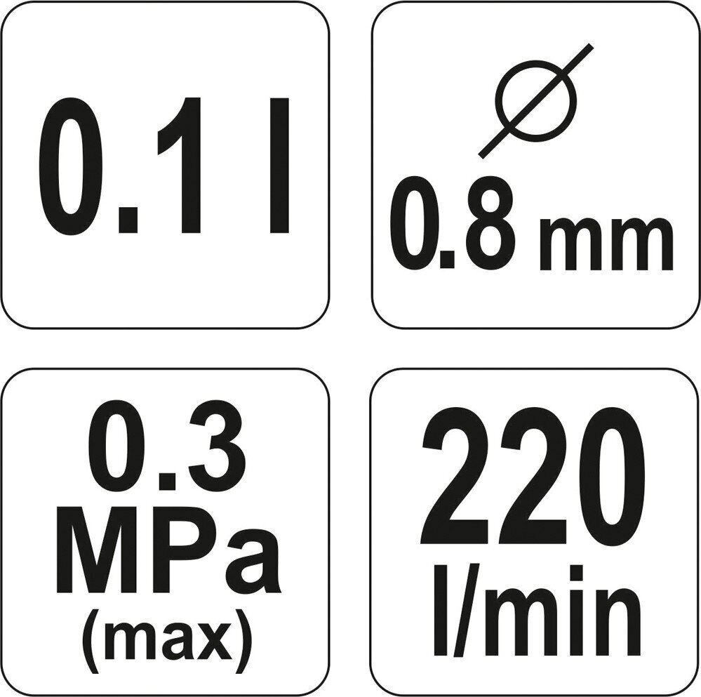 Pneimatiskā smidzināšanas pistole 0,1 L, 0,8 mm YT-2357 YATO цена и информация | Krāsu pulverizatori | 220.lv