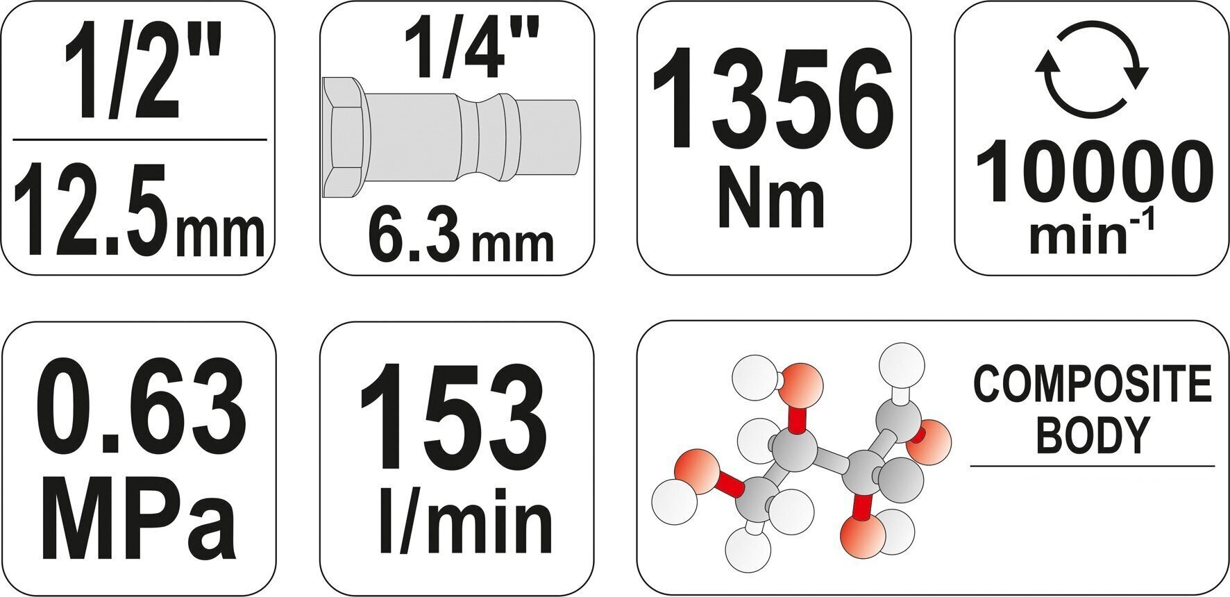 Pneimatiskais triecienskrūvgriezis, 1/21356Nm, YATO цена и информация | Skrūvgrieži, urbjmašīnas | 220.lv