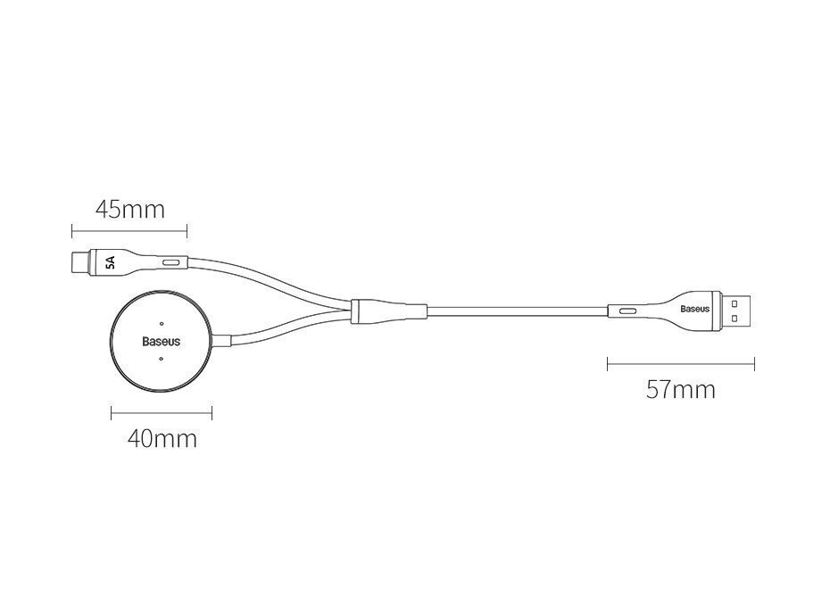 Lādētājs bezvadu Baseus Cafule Series one-for-two Data Cable USB to Type-C+ Watch Charging Dock for Mobile Phone & Watch 1.5m peleks-melns CA1T2-G1 cena un informācija | Savienotājkabeļi | 220.lv