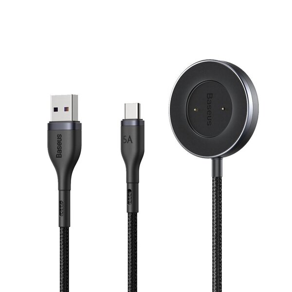 Lādētājs bezvadu Baseus Cafule Series one-for-two Data Cable USB to Type-C+ Watch Charging Dock for Mobile Phone & Watch 1.5m peleks-melns CA1T2-G1 cena