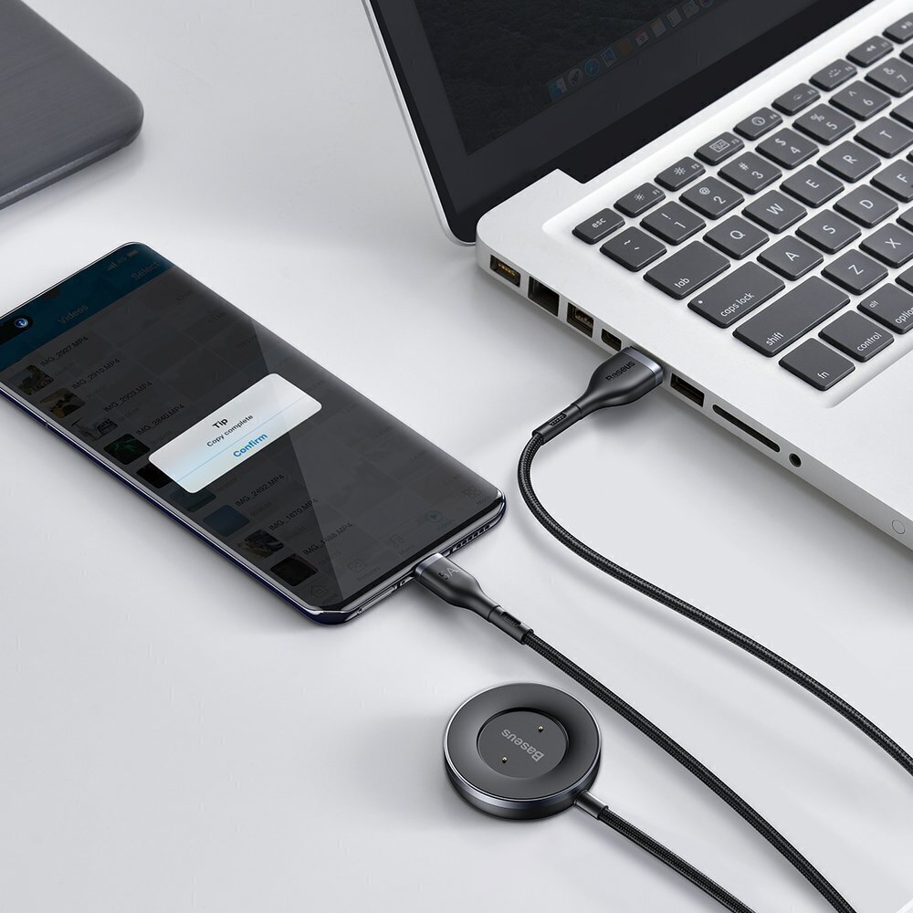 Lādētājs bezvadu Baseus Cafule Series one-for-two Data Cable USB to Type-C+ Watch Charging Dock for Mobile Phone & Watch 1.5m peleks-melns CA1T2-G1 cena un informācija | Savienotājkabeļi | 220.lv