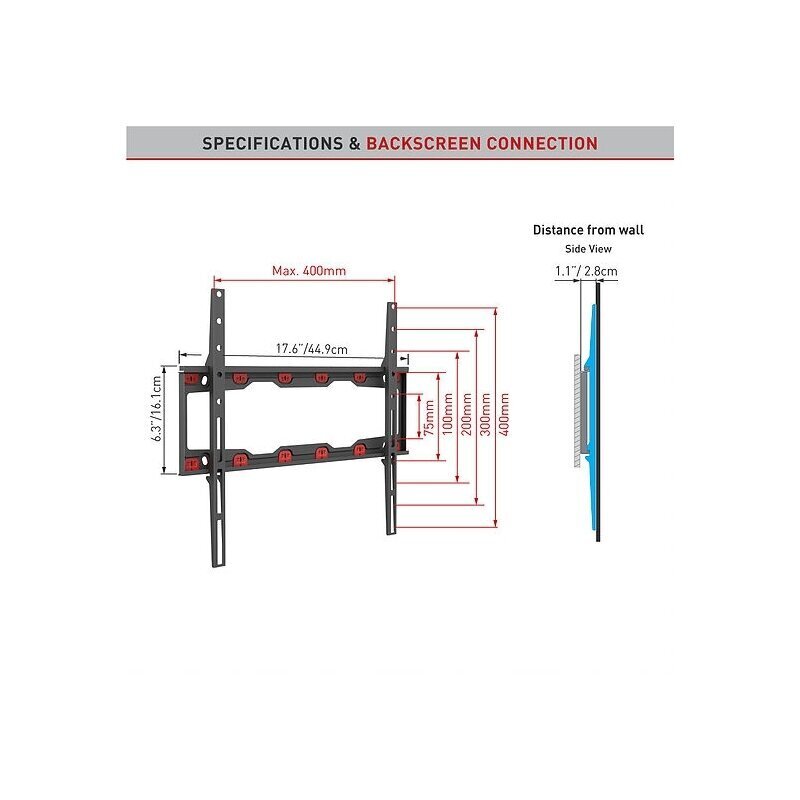 Televizora sienas stiprinājums riģipša sienai BARKAN ND300.B (19-65) cena un informācija | Stiprinājumi | 220.lv