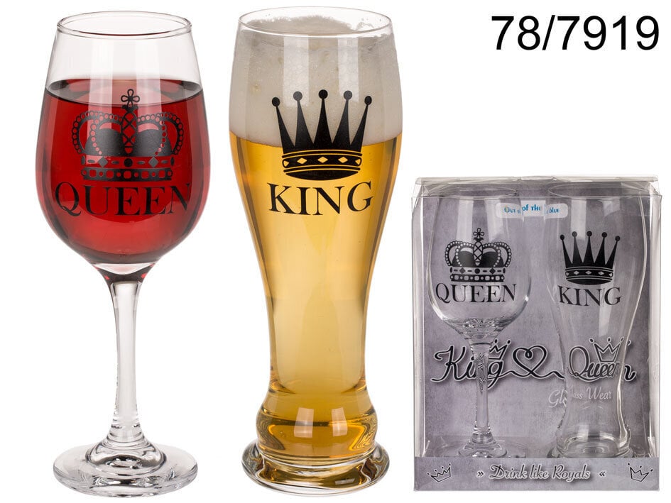 Stikla komplekts, King &amp; Queen, apm. 600 ml un 430 ml dāvanu kastīte cena un informācija | Citas oriģinālas dāvanas | 220.lv