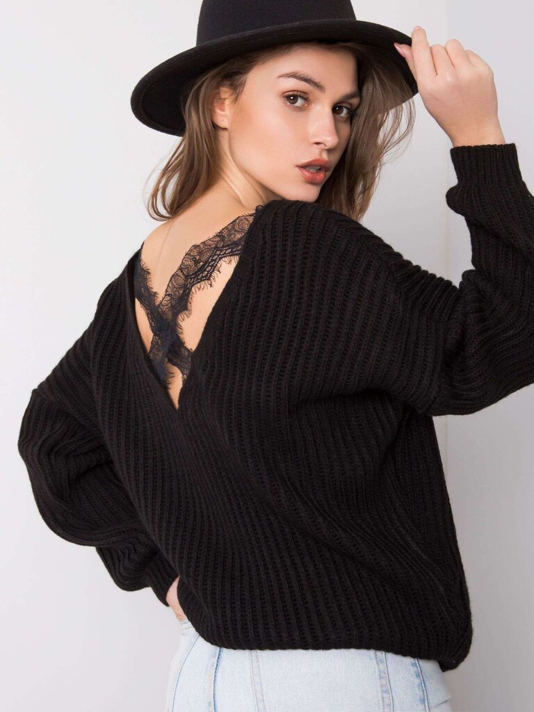 OCH BELLA Melns džemperis ar muguras izgriezumu. цена и информация | Sieviešu džemperi | 220.lv