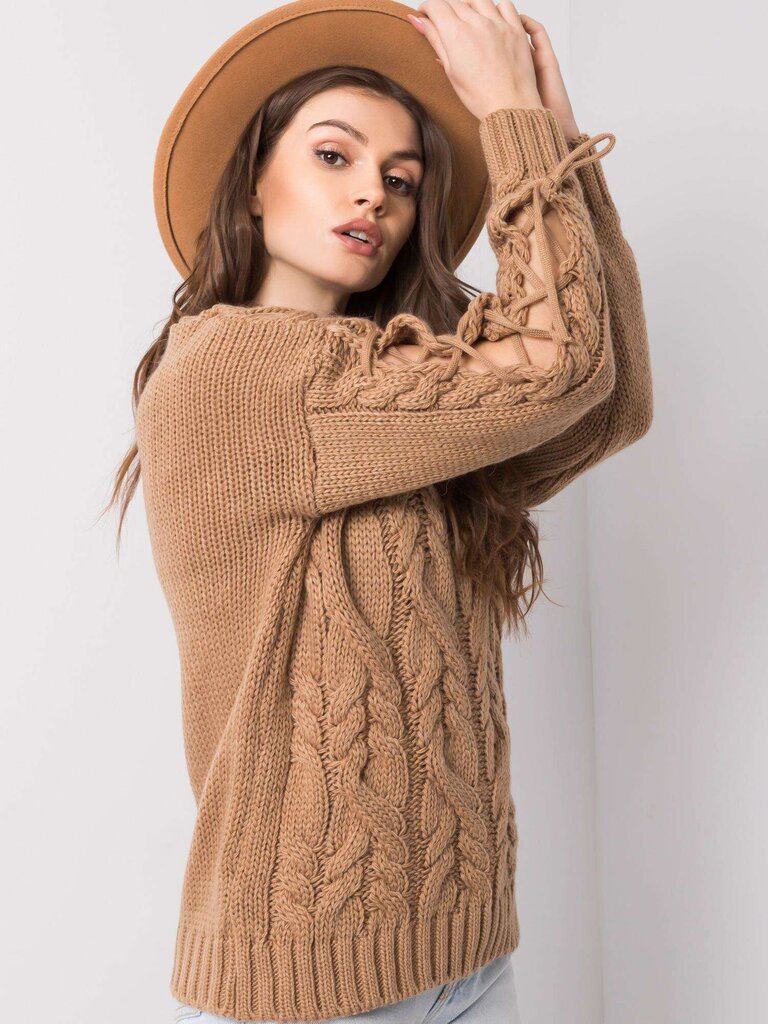 Kamieļkrāsas džemperis ar pīnēm. cena un informācija | Sieviešu džemperi | 220.lv