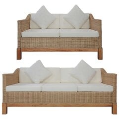 vidaXL divdaļīgs dīvānu komplekts ar matračiem, dabīga rotangpalma цена и информация | Комплекты уличной мебели | 220.lv