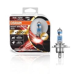 Автомобильные лампы Osram H4 200 60 / 55Вт 12В Night Breaker + 200% P43T, 2 шт. цена и информация | Автомобильные лампочки | 220.lv