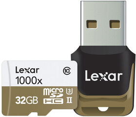 Lexar atmiņas karte microSDHC 32GB Pro 1000x V60 + atmiņas karšu lasītājs цена и информация | Карты памяти для мобильных телефонов | 220.lv