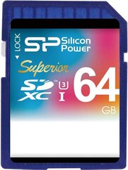 Silicon Power atmiņas karte SDXC 64GB Superior UHS-I U3 цена и информация | Карты памяти для фотоаппаратов | 220.lv