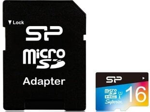 Карта памяти Silicon Power microSDHC, 16 Гб, Superior UHS-I U1 + адаптер цена и информация | Карты памяти для фотоаппаратов | 220.lv