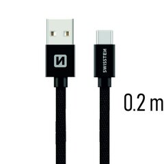 Swissten Textile Universāls Quick Charge 3.1 USB-C Datu un Uzlādes Kabelis 20 cm Melns cena un informācija | Savienotājkabeļi | 220.lv